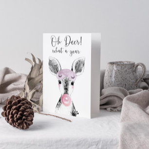 Eenvoudige Zwart & Wit Scandi Oh Deer Citaat Foto Feestdagen Kaart