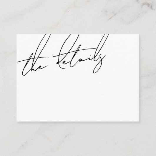 Eenvoudige zwart-wit script bruiloft details informatiekaartje (Achterkant)