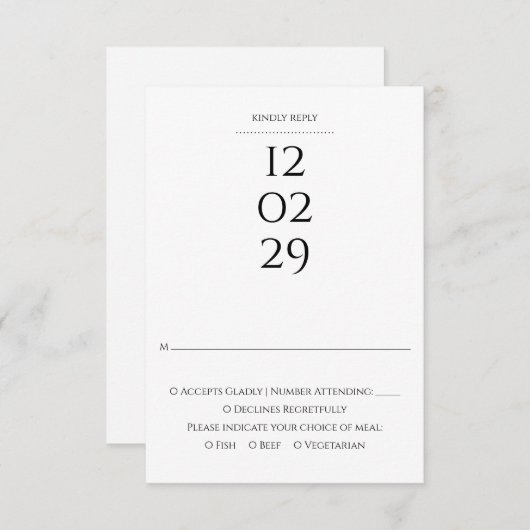 Eenvoudige zwart-wit speciale datum bruiloft RSVP kaartje (Voorkant / Achterkant)
