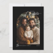 Eenvoudige Zwart Wit Vrolijk Kerstscript Foto Feestdagenkaart (Voorkant)