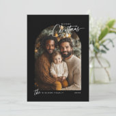 Eenvoudige Zwart Wit Vrolijk Kerstscript Foto Feestdagenkaart (Staand voorkant)