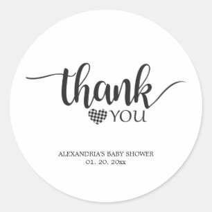 Eenvoudige zwart-witte bedank je baby shower ronde sticker