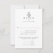 Eenvoudige zwart-witte bloemen verticale bruiloft RSVP kaartje (Voorkant)