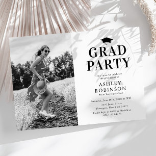 Eenvoudige Zwart Witte Foto Afstudeerfeest Kaart
