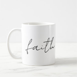 Eenvoudige zwart witte hand geschreven Faith Art Koffiemok