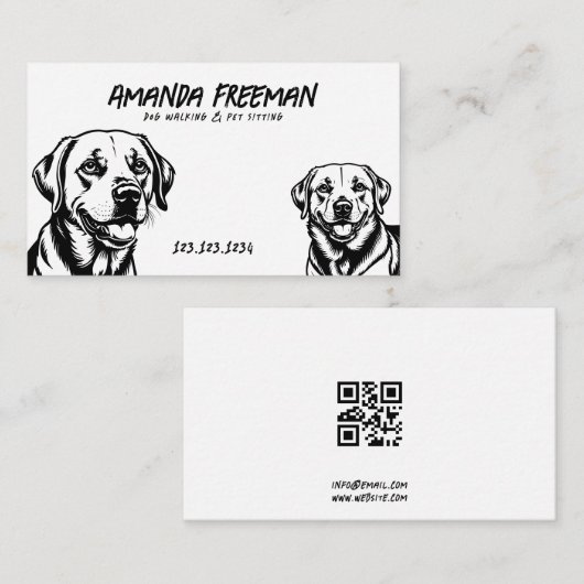 Eenvoudige zwart-witte Labrador Art Dog Walking Visitekaartje (Voorkant / Achterkant)