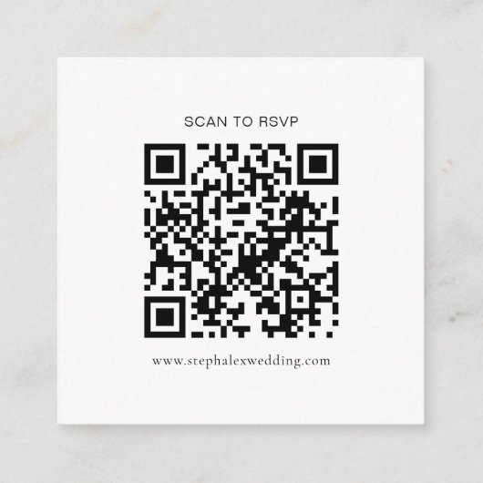 Eenvoudige Zwart Witte Tekst QR-code RSVP Informatiekaartje (Achterkant)
