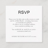Eenvoudige Zwart Witte Tekst QR-code RSVP Informatiekaartje (Voorkant)