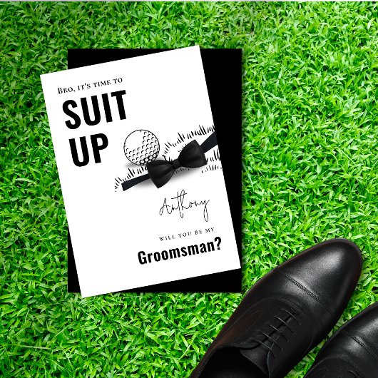Eenvoudige zwart-witte Tuxedo Suit Up Golf Groomsm Kaart