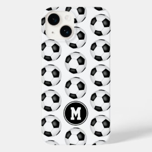 Eenvoudige zwart-witte voetballen monogram Case-Mate iPhone 14 hoesje