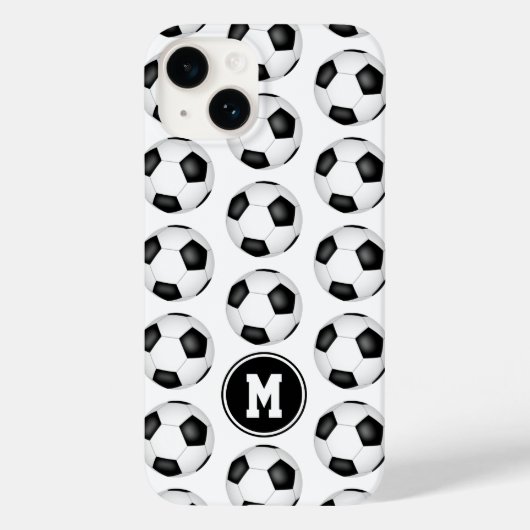 Eenvoudige zwart-witte voetballen monogram Case-Mate iPhone case (Achterkant)
