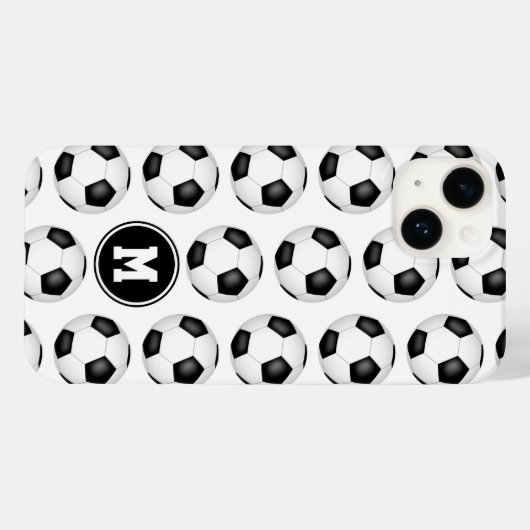 Eenvoudige zwart-witte voetballen monogram Case-Mate iPhone case (Achterkant (horizontaal))