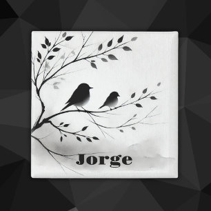 Eenvoudige zwart-witte vogels die in bomen zitten  magneet