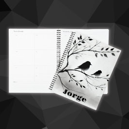 Eenvoudige zwart-witte vogels die in bomen zitten  planner