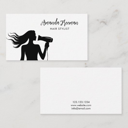 Eenvoudige zwart-witte vrouw silhouet kapper visitekaartje (Voorkant / Achterkant)
