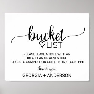 Eenvoudige zwarte alligrafie Bucket List Sign. Poster