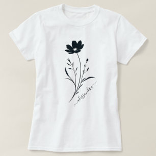Eenvoudige zwarte bloem - minimalistisch bloemontw t-shirt