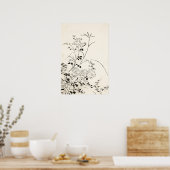 Eenvoudige Zwarte Bloemschets  Kunst Poster (Keuken)