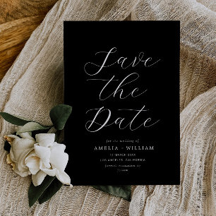 eenvoudige zwarte bruiloft Sla de datum op Save The Date