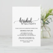 Eenvoudige zwarte Calligrafie Bridal Tea Party Kaart (Staand voorkant)