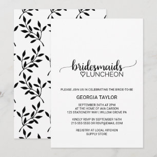 Eenvoudige zwarte Calligrafie Bridesmaids Luncheon Kaart