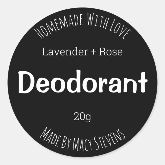 Eenvoudige zwarte deodorant ronde sticker (Voorkant)