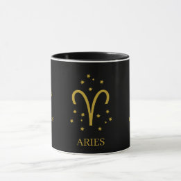 Eenvoudige Zwarte en Gouden Aries Zodiak Koffie Mok