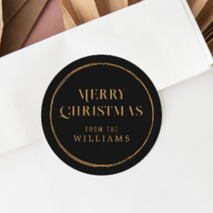 Eenvoudige zwarte en gouden kerst ronde sticker