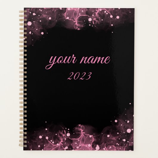Eenvoudige zwarte en roze aangepaste planner (Voorkant)