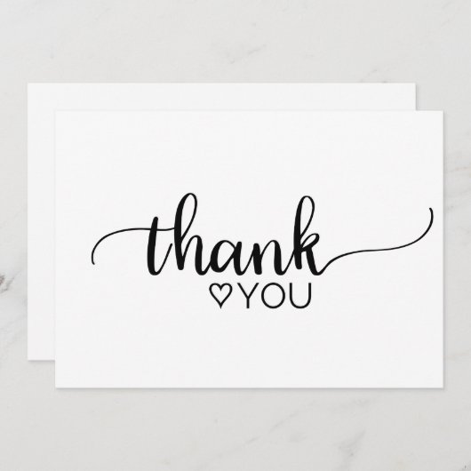 Eenvoudige Zwarte en Witte Calligrafie Dank je wel Kaart (Voorkant / Achterkant)
