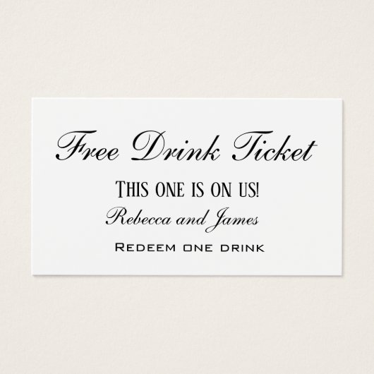 Eenvoudige zwarte en witte Drink Ticket Visitekaartje (Voorkant)