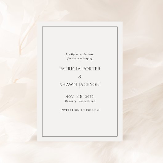 Eenvoudige Zwarte en Witte Elegante Bruiloft Save The Date