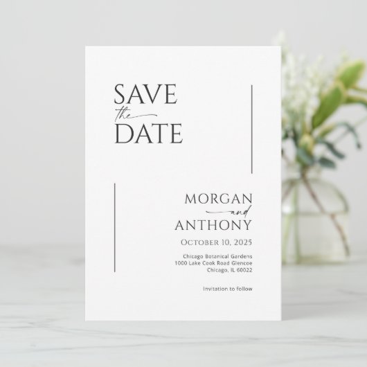 Eenvoudige zwarte en witte foto opslaan Datum Save The Date (Staand voorkant)
