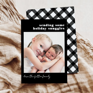 Eenvoudige Zwarte en Witte Gestreepte Plaid Stuur  Feestdagenkaart