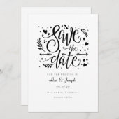 Eenvoudige Zwarte en Witte Landelijke Script Save Kaart (Voorkant / Achterkant)