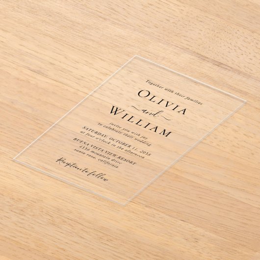 Eenvoudige Zwarte En Witte Minimalistische Trouwda Acryl Uitnodigingen (Laagn)