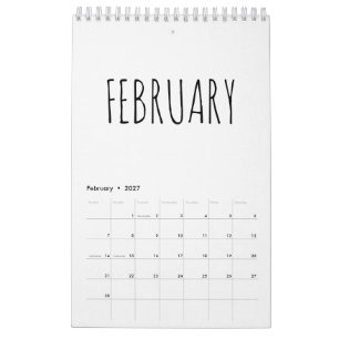 Eenvoudige Zwarte en Witte Script Calligrafie Kalender
