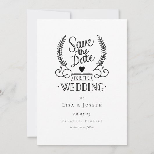 Eenvoudige Zwarte en Witte Script Save the Date (Voorkant)