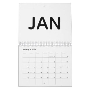 Eenvoudige Zwarte en Witte Vetgedrukte Typografie Kalender