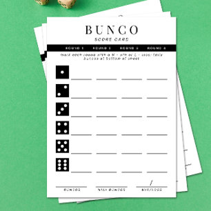 Eenvoudige Zwarte en Witte Vier Ronde Bunco Scorek Kaart
