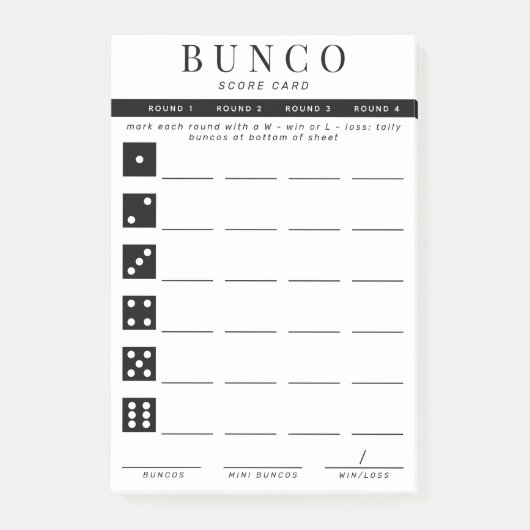 Eenvoudige zwarte en witte vierronde Bunco-smartca Post-it® Notes (Voorkant)