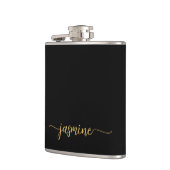 Eenvoudige Zwarte Gouden Meisjesnaam Monogram Hand Heupfles (Links)