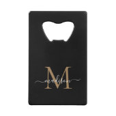 Eenvoudige zwarte goudmonogram Elegant Script Name Kredietkaart Flessenopener (Achterkant)