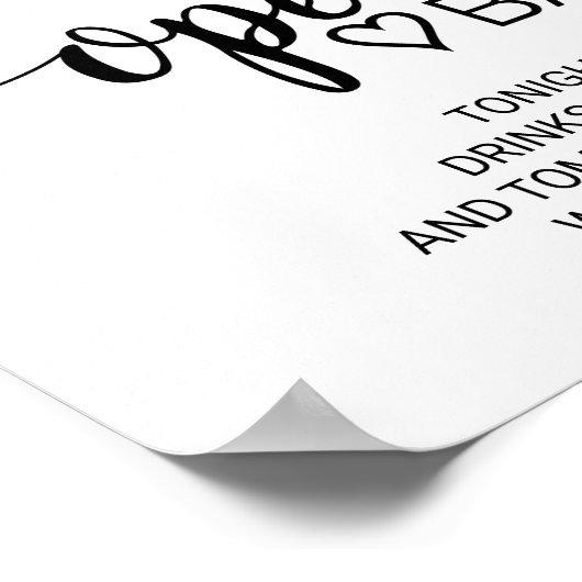 Eenvoudige zwarte kalligrafie Open Bar Poster (Hoek)