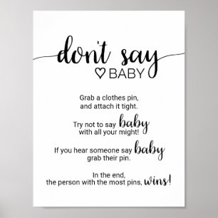 Eenvoudige zwarte kalligrafie Zeg geen Baby-teken Poster