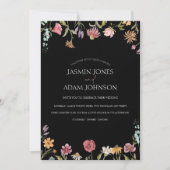 Eenvoudige zwarte kleurrijke wilde bloemen bruilof kaart (Voorkant)