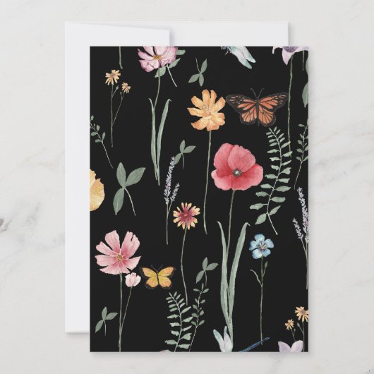Eenvoudige zwarte kleurrijke wilde bloemen bruilof kaart (Achterkant)