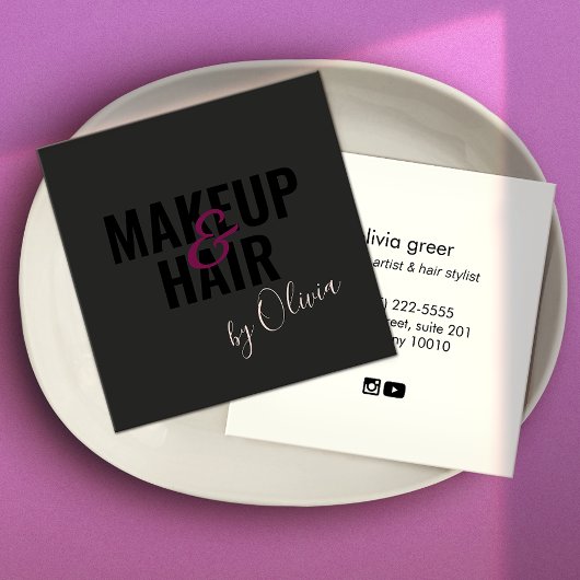 Eenvoudige zwarte make-up artiest en haar stylist vierkante visitekaartje