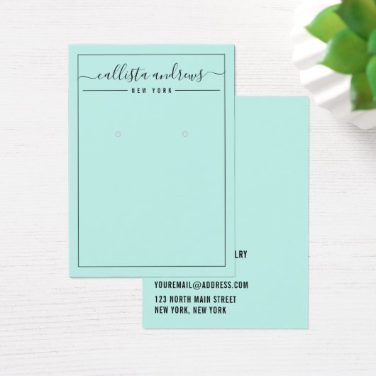Eenvoudige zwarte Mint Cursive Earring Display Kaa Visitekaartje (Bureau)