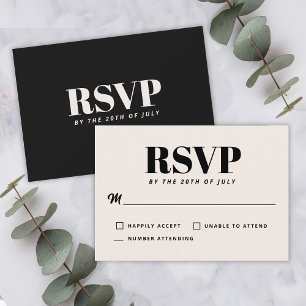 Eenvoudige Zwarte Moderne Minimalistische Trouw-RS RSVP Kaartje